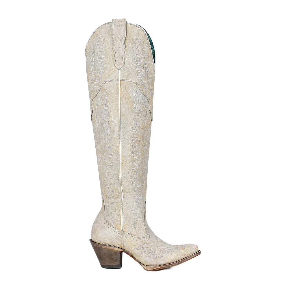 Corral Ladies Over The Knee Distressed White Round Toe Boots A4311