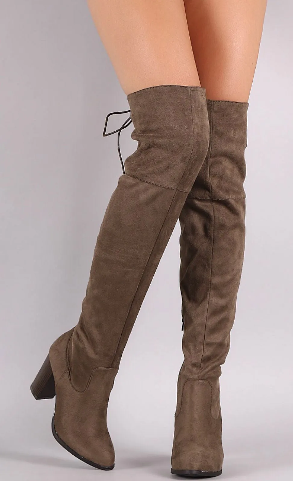 Over the Knee Lace Up Boots with Heel - Brown