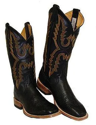 Rod Patrick Black Smooth Ostrich Broad Square Toe Boots